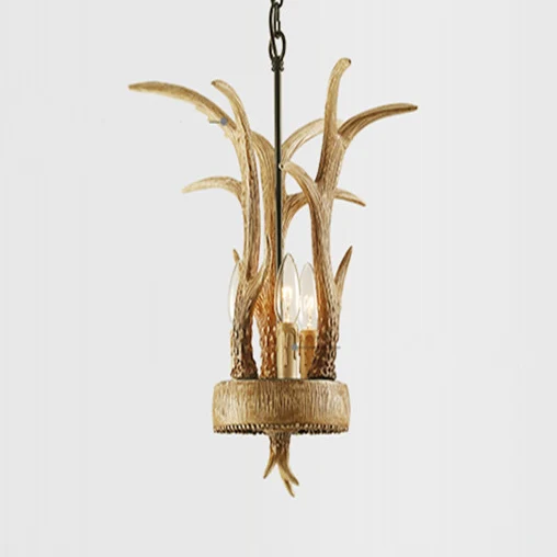 Lustre en corne de bois de cerf, style lodge, 3 lumières, éclairage suspendu en résine et bois Clearhalo