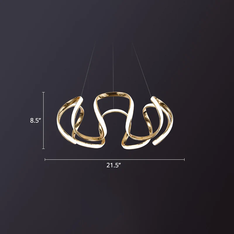 Lustre à courbe minimaliste, lampe suspendue en métal pour chambre à coucher, LED en or Clearhalo