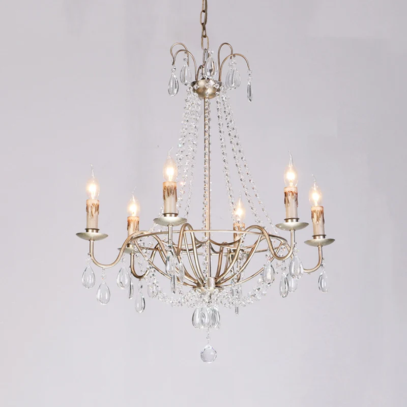 Lustre en cristal à 6 lumières, luminaire Simple, candélabre argenté, lampe à Suspension au plafond du salon Clearhalo