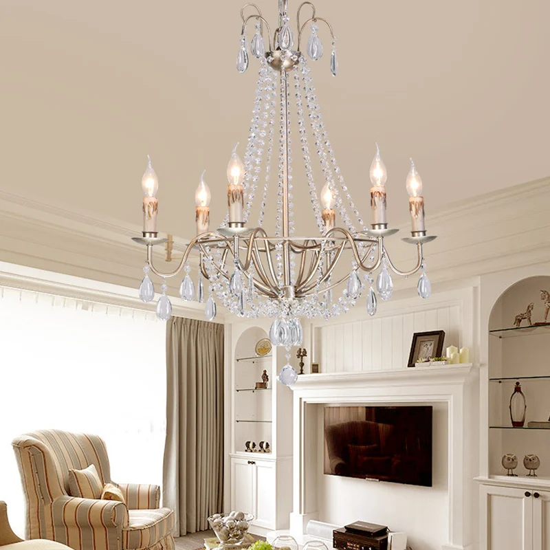 Lustre en cristal à 6 lumières, luminaire Simple, candélabre argenté, lampe à Suspension au plafond du salon Clearhalo