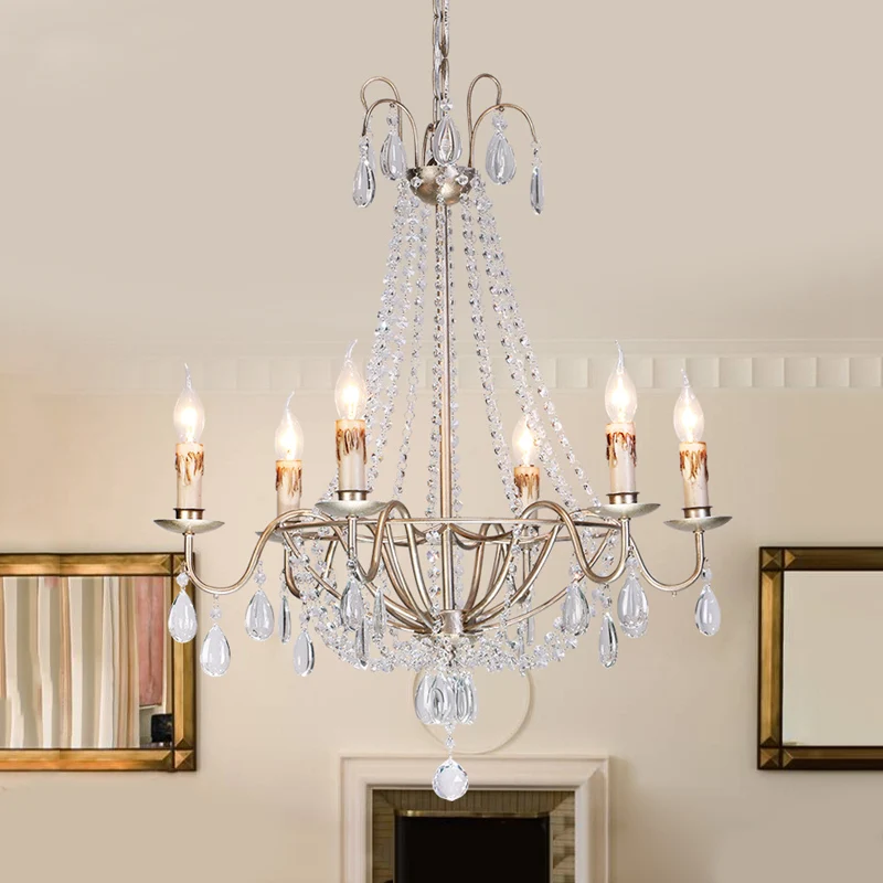 Lustre en cristal à 6 lumières, luminaire Simple, candélabre argenté, lampe à Suspension au plafond du salon Clearhalo