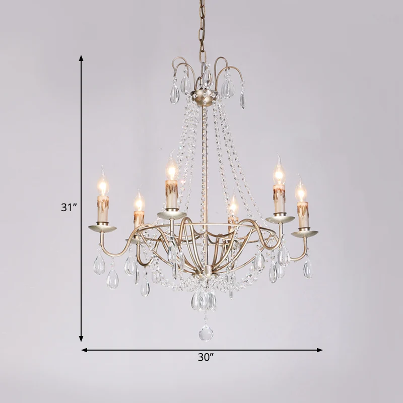 Lustre en cristal à 6 lumières, luminaire Simple, candélabre argenté, lampe à Suspension au plafond du salon Clearhalo