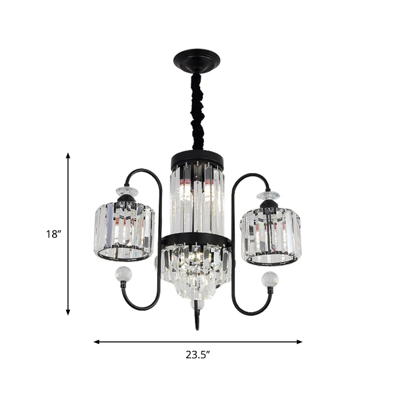 Lustre en cristal noir, éclairage cylindrique à 5/8 têtes, Suspension moderniste avec bras à col de cygne Clearhalo