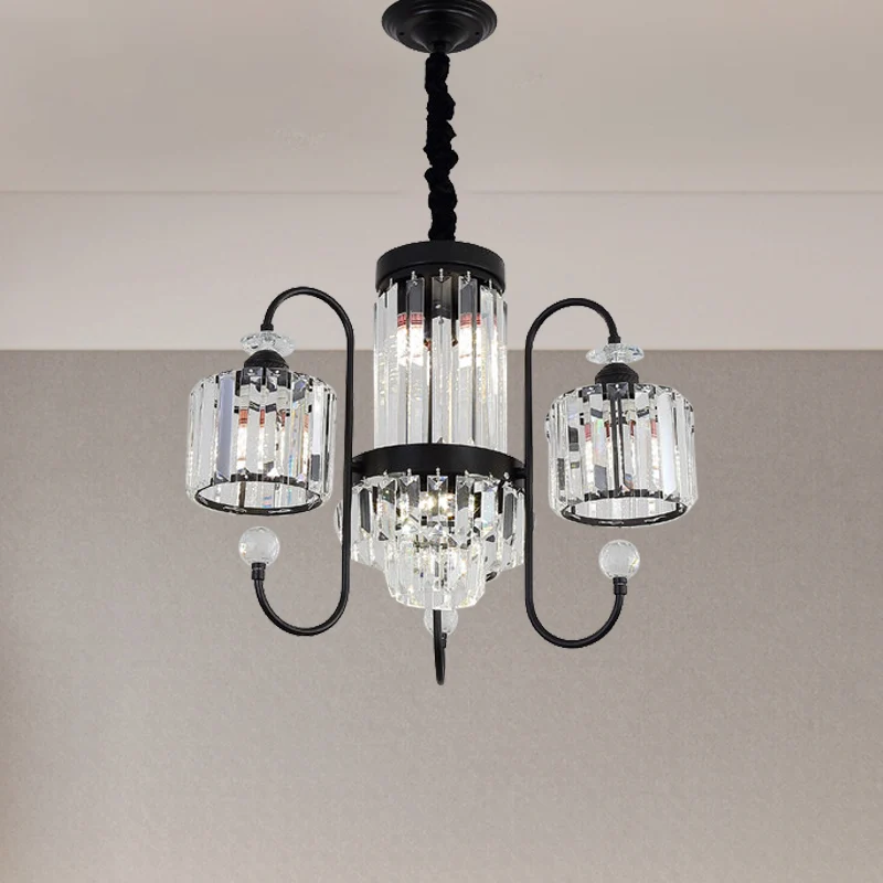 Lustre en cristal noir, éclairage cylindrique à 5/8 têtes, Suspension moderniste avec bras à col de cygne Clearhalo