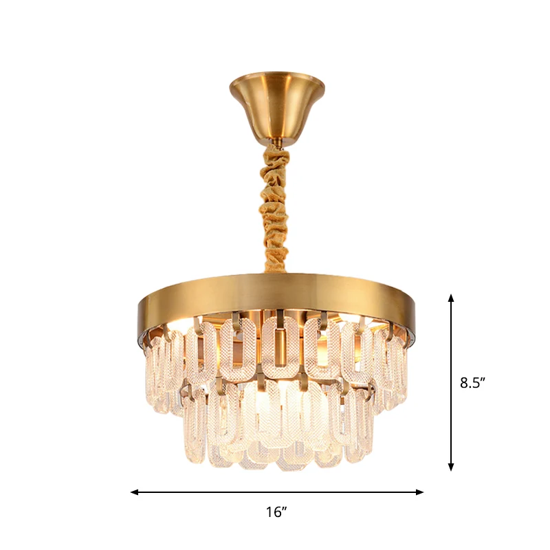 Lustre en cristal à 6 têtes, luminaire suspendu post-moderne doré à 2 niveaux pour salle à manger Clearhalo