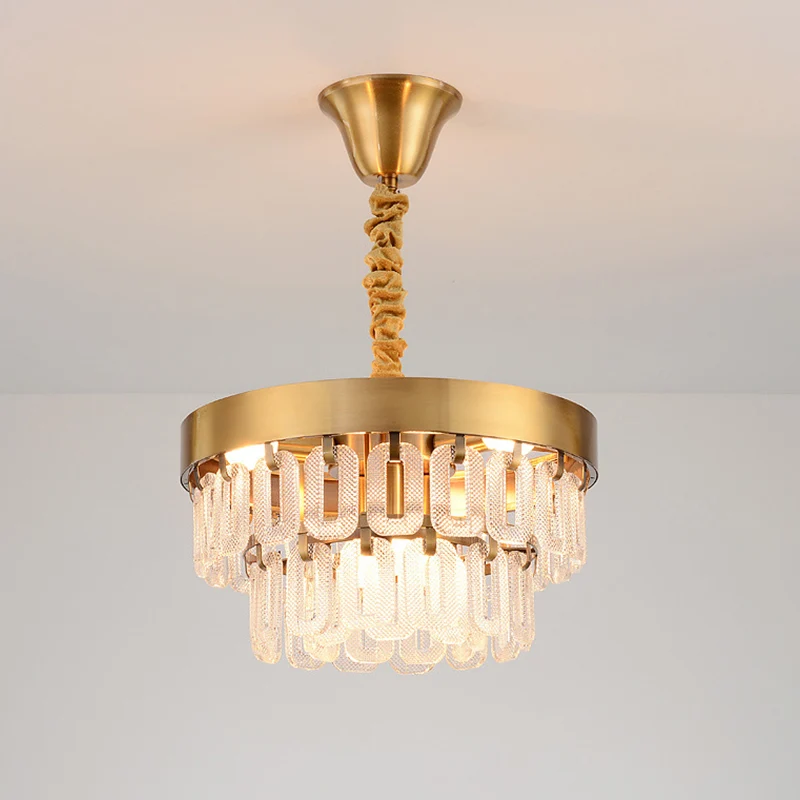 Lustre en cristal à 6 têtes, luminaire suspendu post-moderne doré à 2 niveaux pour salle à manger Clearhalo