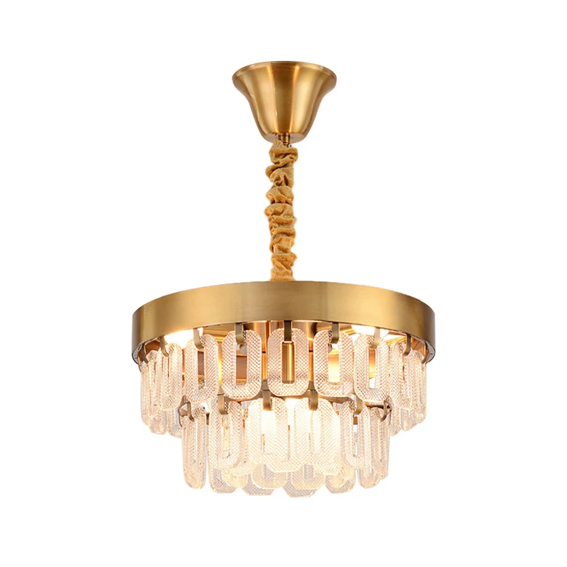 Lustre en cristal à 6 têtes, luminaire suspendu post-moderne doré à 2 niveaux pour salle à manger Clearhalo