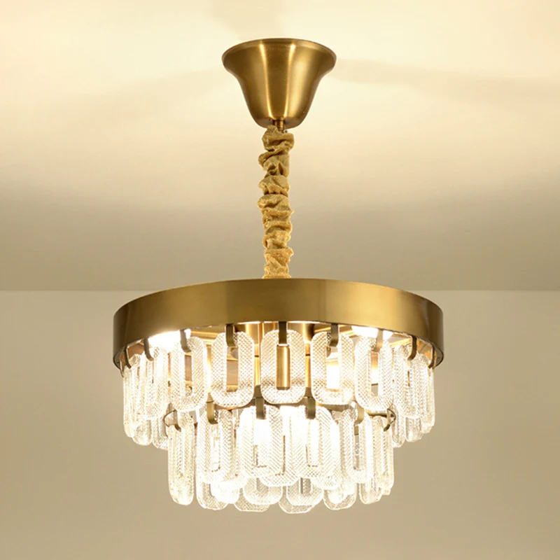 Lustre en cristal à 6 têtes, luminaire suspendu post-moderne doré à 2 niveaux pour salle à manger Clearhalo
