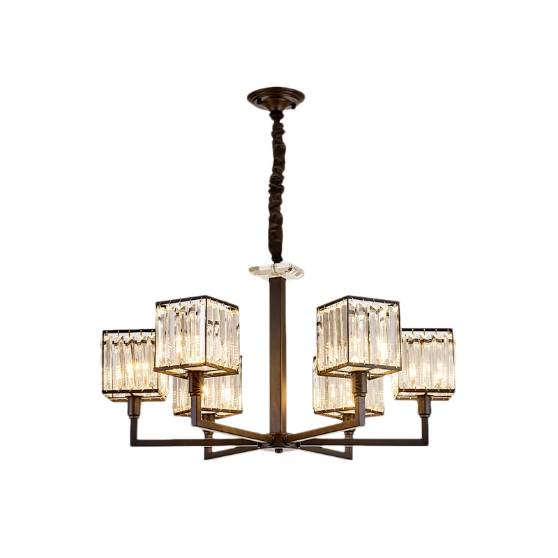 Lustre cubique moderne, luminaire suspendu en cristal rectangulaire, 4/6/8 lumières, pour chambre à coucher, avec tige noi...