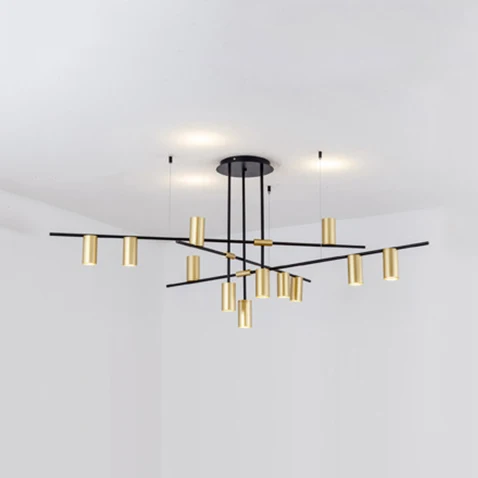 Lustre cylindrique asymétrique en métal moderne, 3/4/9 têtes, plafonnier doré pour salle à manger, blanc chaud/blanc Clear...