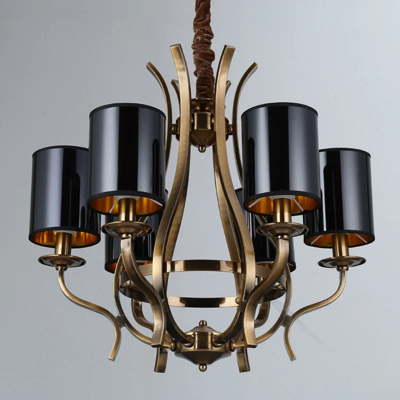 Lustre cylindrique à 6/8 lumières, plafonnier suspendu en tissu noir avec Vase en fer Clearhalo