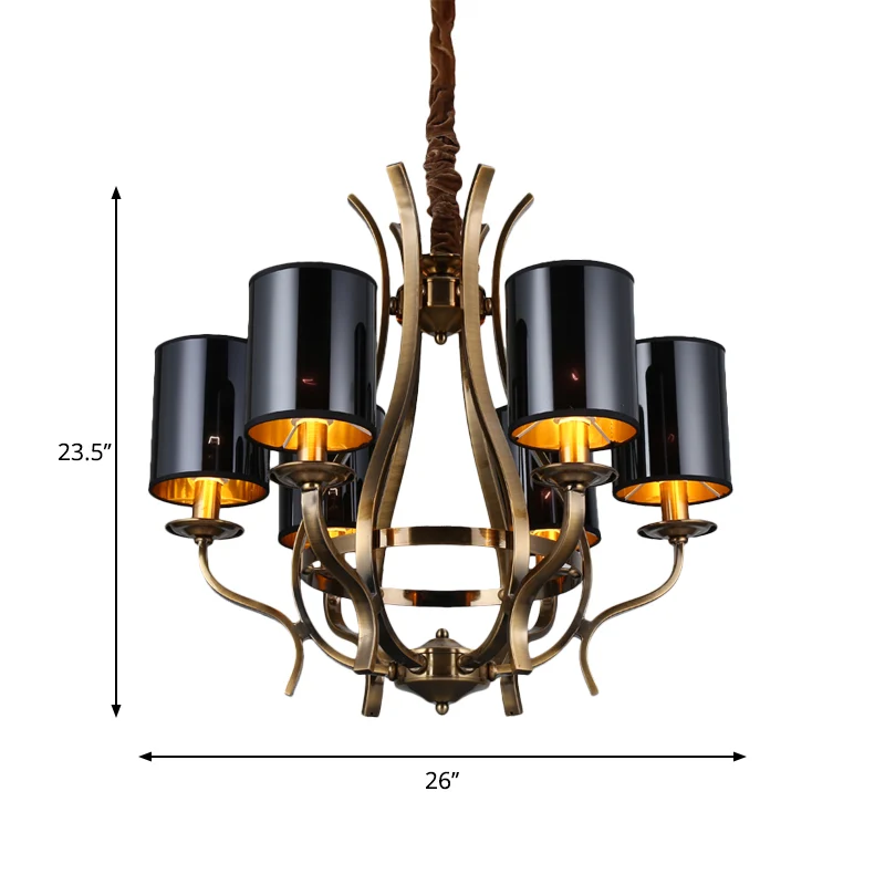 Lustre cylindrique à 6/8 lumières, plafonnier suspendu en tissu noir avec Vase en fer Clearhalo