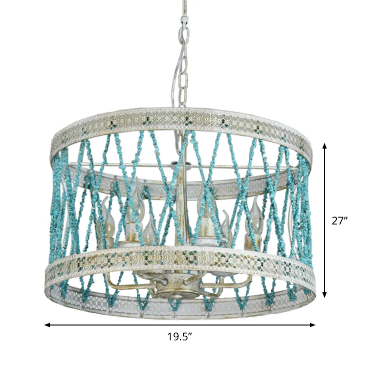 Lustre cylindrique en pierre rétro, 4/6 ampoules, luminaire suspendu bleu avec chaîne réglable Clearhalo