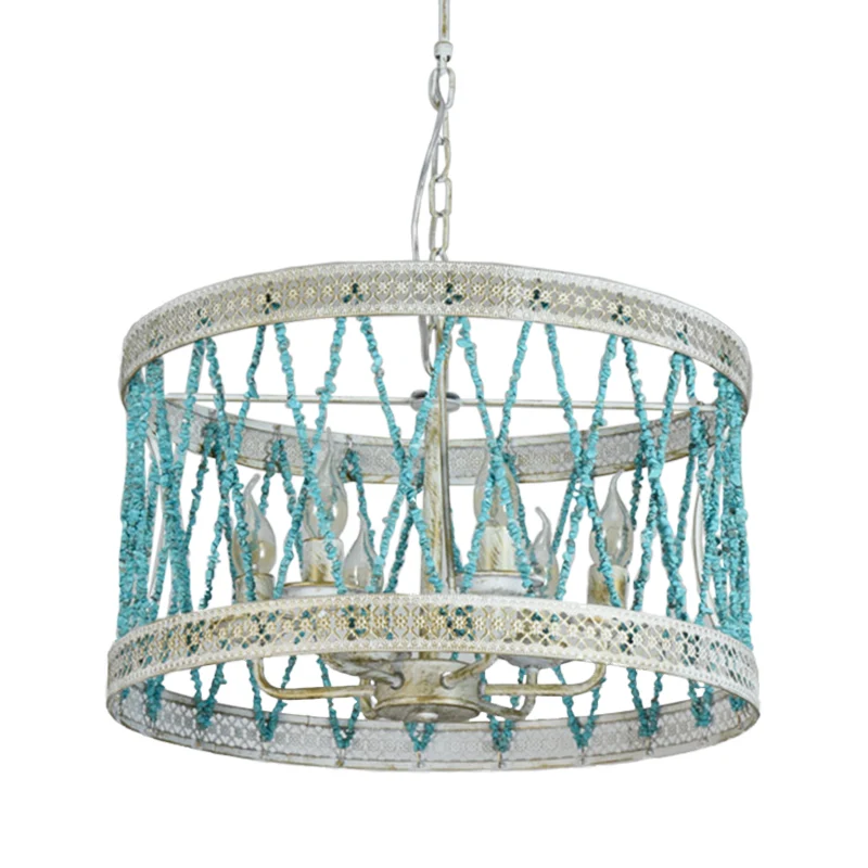 Lustre cylindrique en pierre rétro, 4/6 ampoules, luminaire suspendu bleu avec chaîne réglable Clearhalo