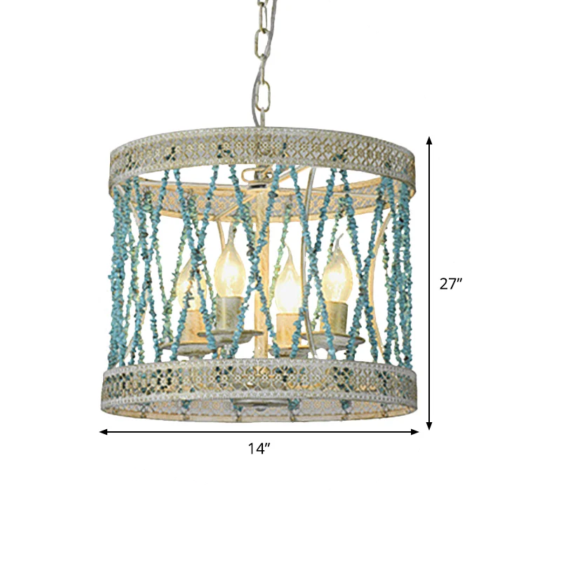 Lustre cylindrique en pierre rétro, 4/6 ampoules, luminaire suspendu bleu avec chaîne réglable Clearhalo