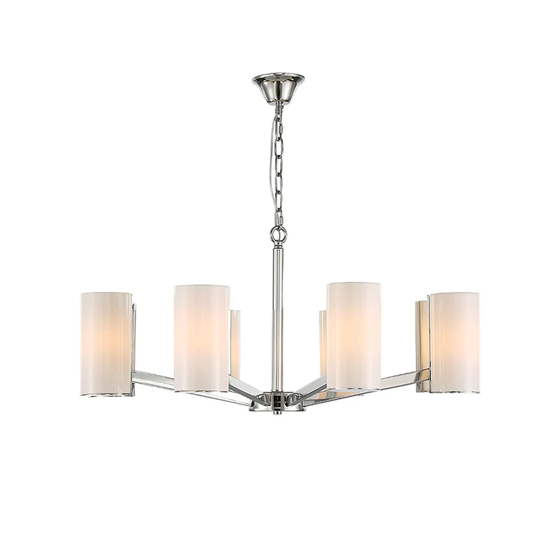 Lustre cylindrique en verre blanc, plafonnier contemporain argenté à 8 lumières avec chaîne réglable Clearhalo