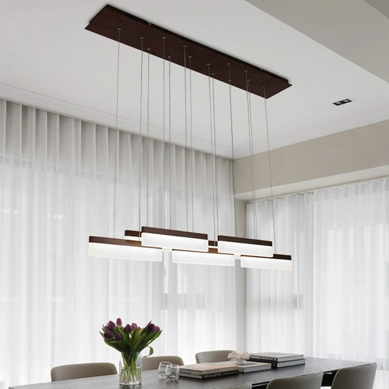 Lustre d'îlot linéaire marron/or, luminaire de plafond contemporain à 7 têtes en acrylique, lumière chaude/blanche Clearhalo