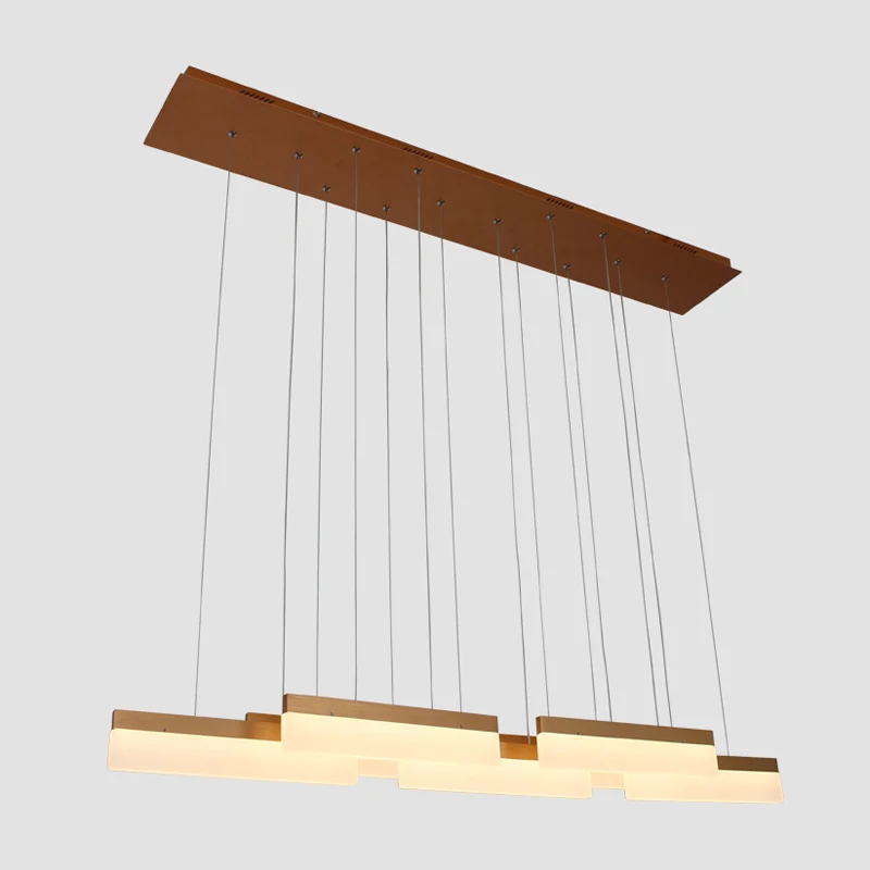 Lustre d'îlot linéaire marron/or, luminaire de plafond contemporain à 7 têtes en acrylique, lumière chaude/blanche Clearhalo
