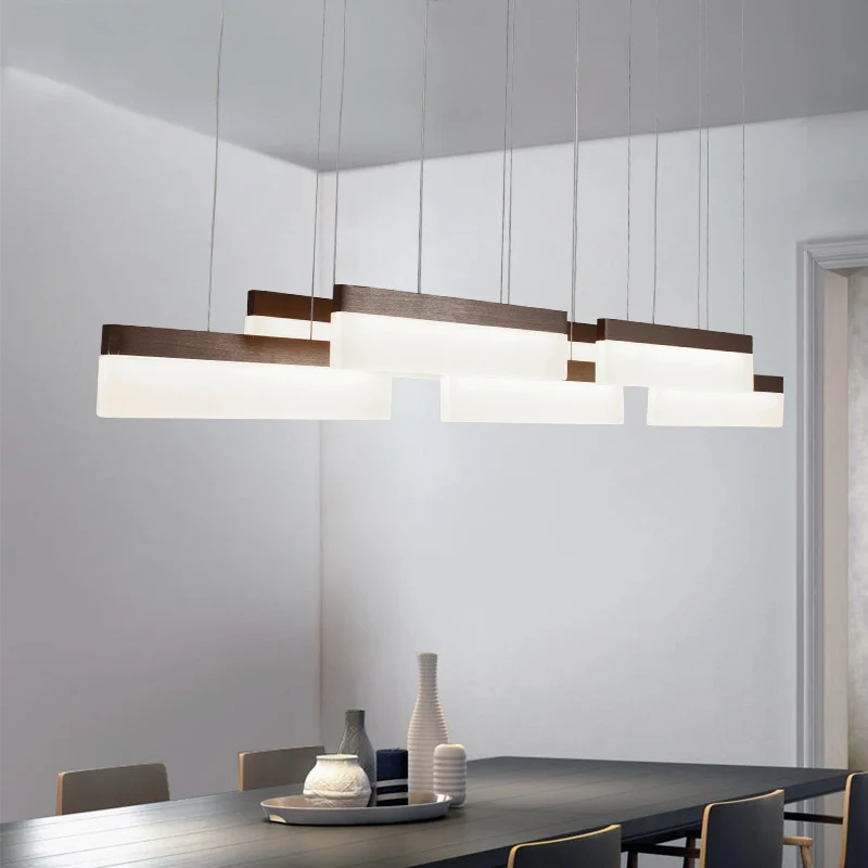Lustre d'îlot linéaire marron/or, luminaire de plafond contemporain à 7 têtes en acrylique, lumière chaude/blanche Clearhalo