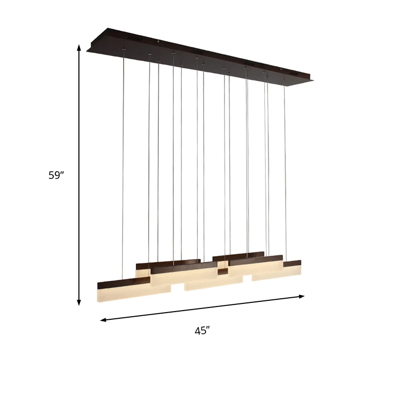 Lustre d'îlot linéaire marron/or, luminaire de plafond contemporain à 7 têtes en acrylique, lumière chaude/blanche Clearhalo