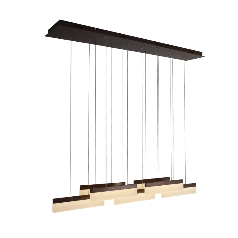 Lustre d'îlot linéaire marron/or, luminaire de plafond contemporain à 7 têtes en acrylique, lumière chaude/blanche Clearhalo