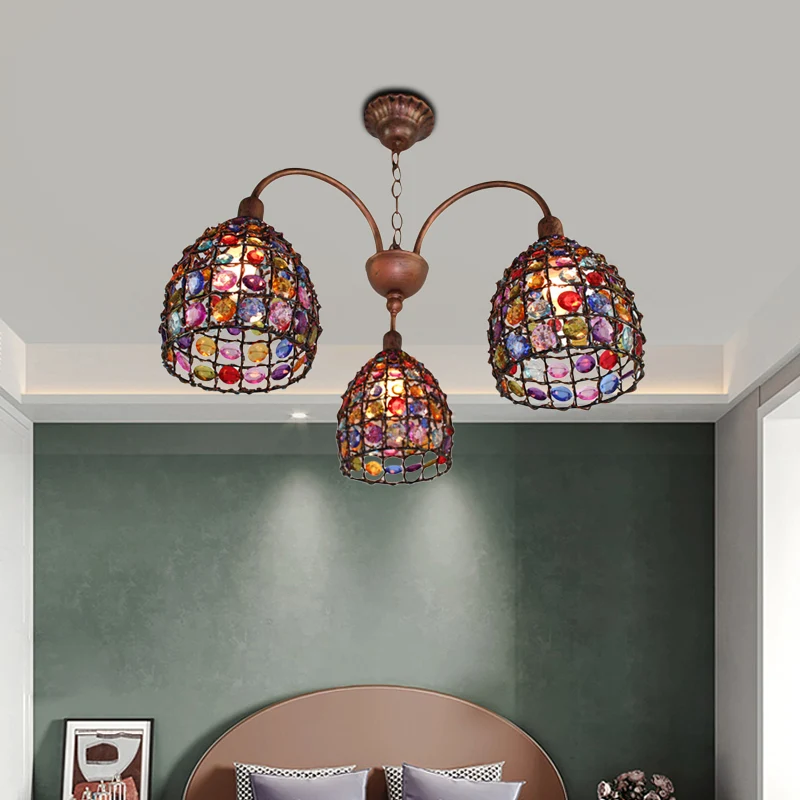 Lustre à dôme traditionnel, luminaire suspendu à 3 têtes en métal en Bronze pour chambre à coucher Clearhalo