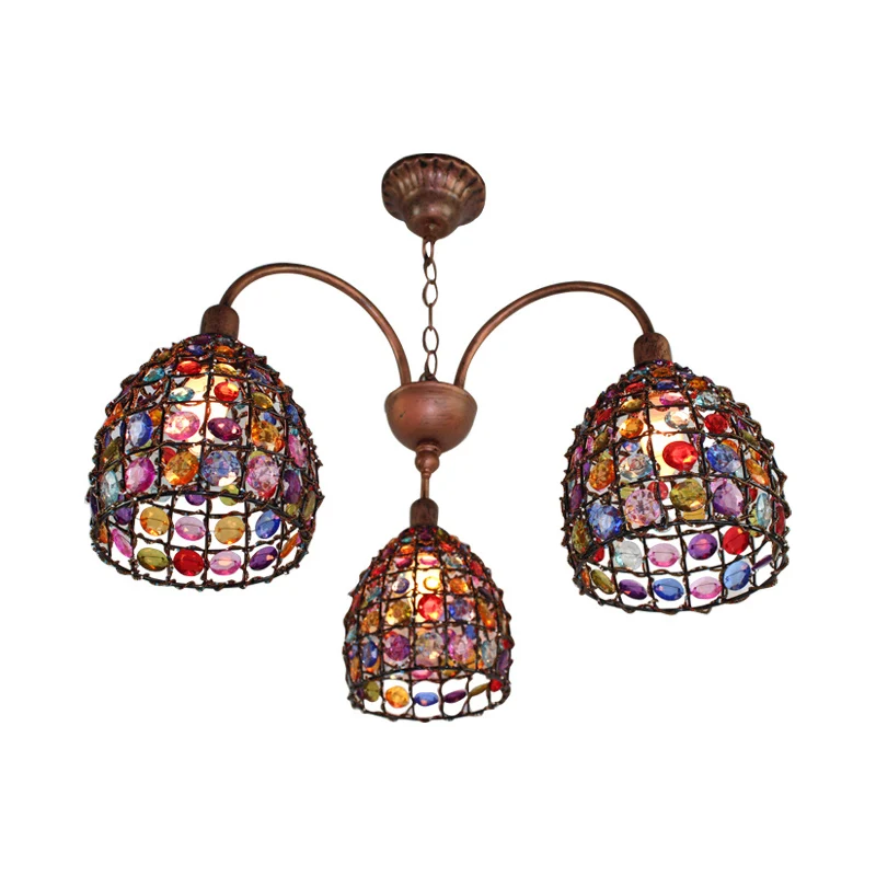 Lustre à dôme traditionnel, luminaire suspendu à 3 têtes en métal en Bronze pour chambre à coucher Clearhalo