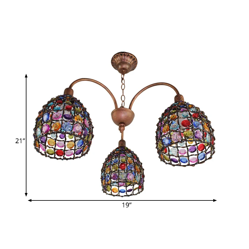 Lustre à dôme traditionnel, luminaire suspendu à 3 têtes en métal en Bronze pour chambre à coucher Clearhalo