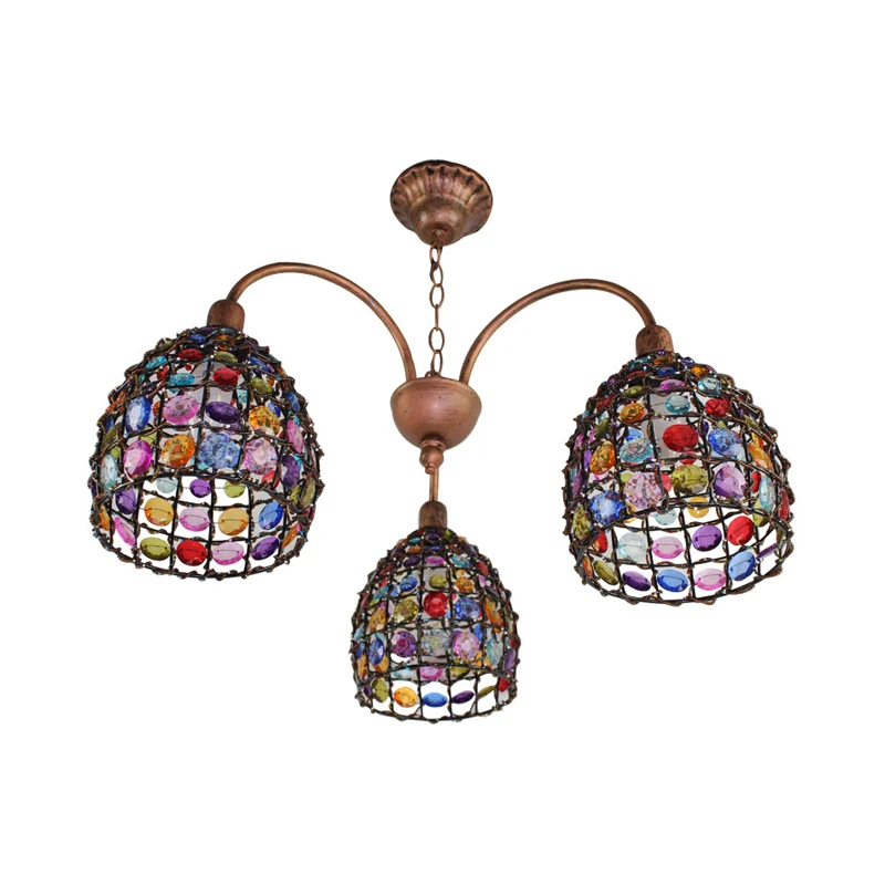 Lustre à dôme traditionnel, luminaire suspendu à 3 têtes en métal en Bronze pour chambre à coucher Clearhalo