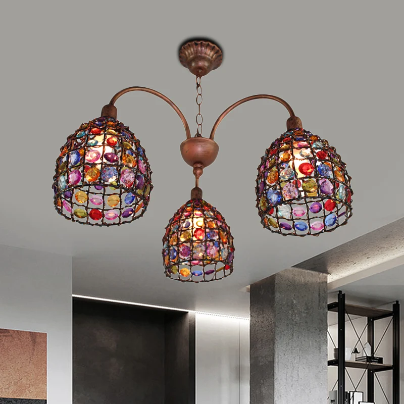 Lustre à dôme traditionnel, luminaire suspendu à 3 têtes en métal en Bronze pour chambre à coucher Clearhalo