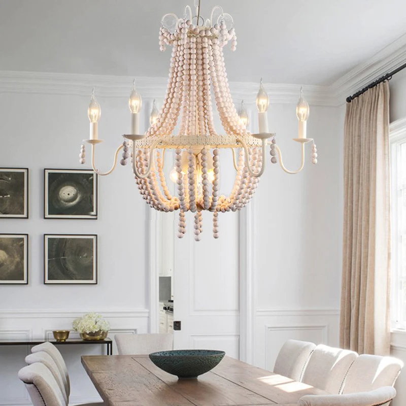 Lustre Empire à brins de bois, luminaire rustique à 9 lumières pour salle à manger, plafonnier suspendu en blanc Clearhalo