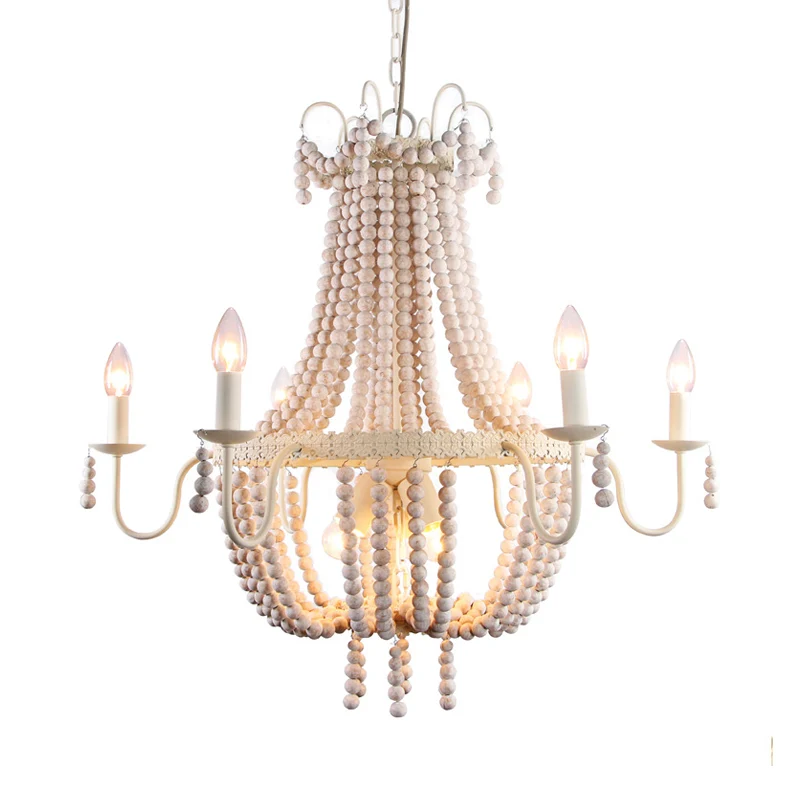 Lustre Empire à brins de bois, luminaire rustique à 9 lumières pour salle à manger, plafonnier suspendu en blanc Clearhalo