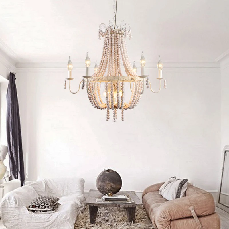 Lustre Empire à brins de bois, luminaire rustique à 9 lumières pour salle à manger, plafonnier suspendu en blanc Clearhalo