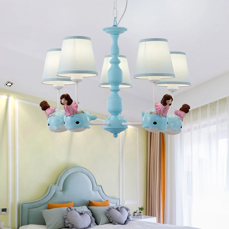 Lustre Empire Shade en tissu pour chambre de fille, luminaire suspendu de Style enfant avec décor de baleine Clearhalo