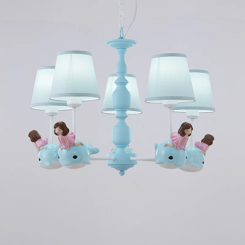 Lustre Empire Shade en tissu pour chambre de fille, luminaire suspendu de Style enfant avec décor de baleine Clearhalo