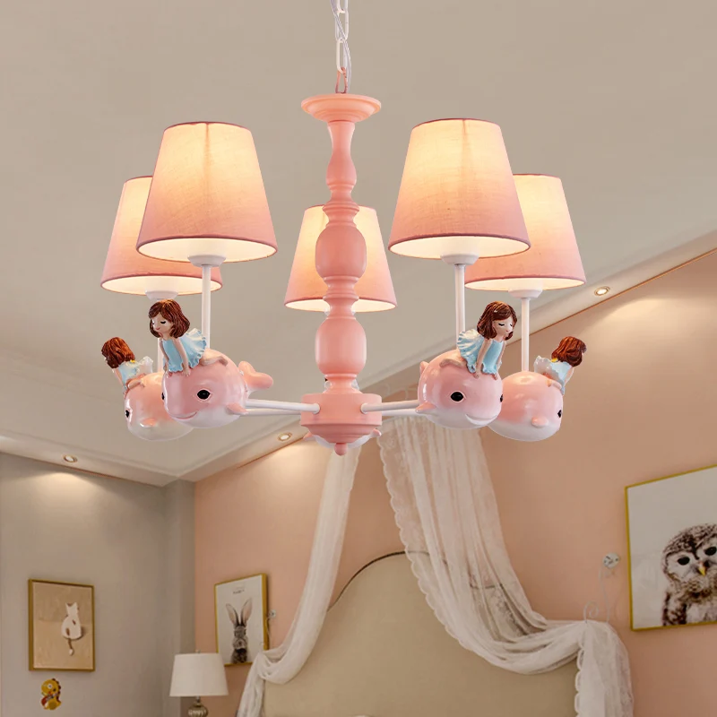 Lustre Empire Shade en tissu pour chambre de fille, luminaire suspendu de Style enfant avec décor de baleine Clearhalo