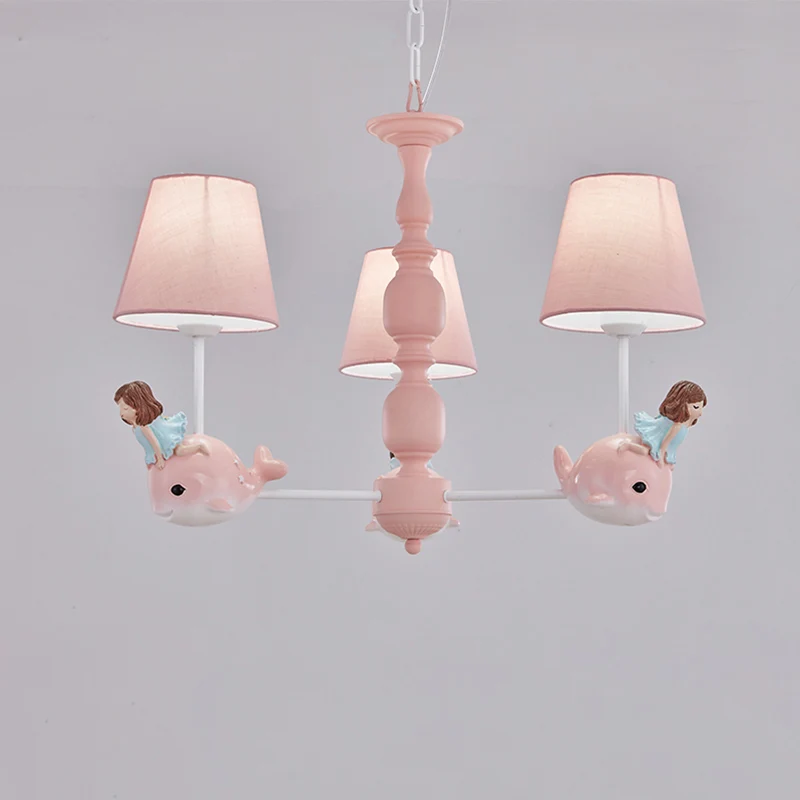 Lustre Empire Shade en tissu pour chambre de fille, luminaire suspendu de Style enfant avec décor de baleine Clearhalo