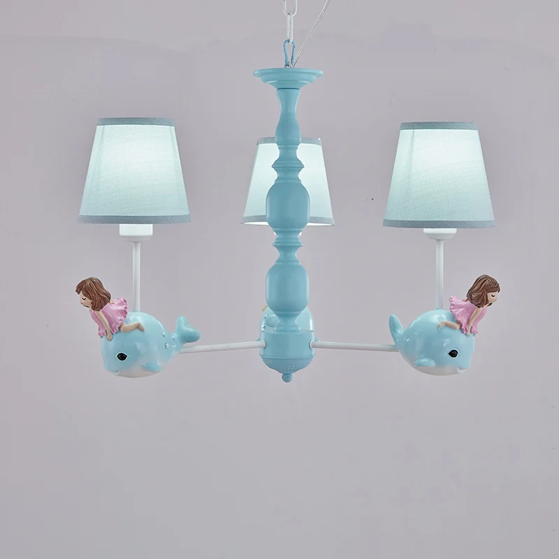 Lustre Empire Shade en tissu pour chambre de fille, luminaire suspendu de Style enfant avec décor de baleine Clearhalo