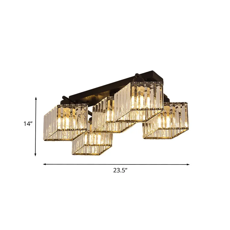Lustre encastré noir à 4/5 ampoules, moderne, prisme en cristal, parallélogramme, éclairage semi-monté Clearhalo
