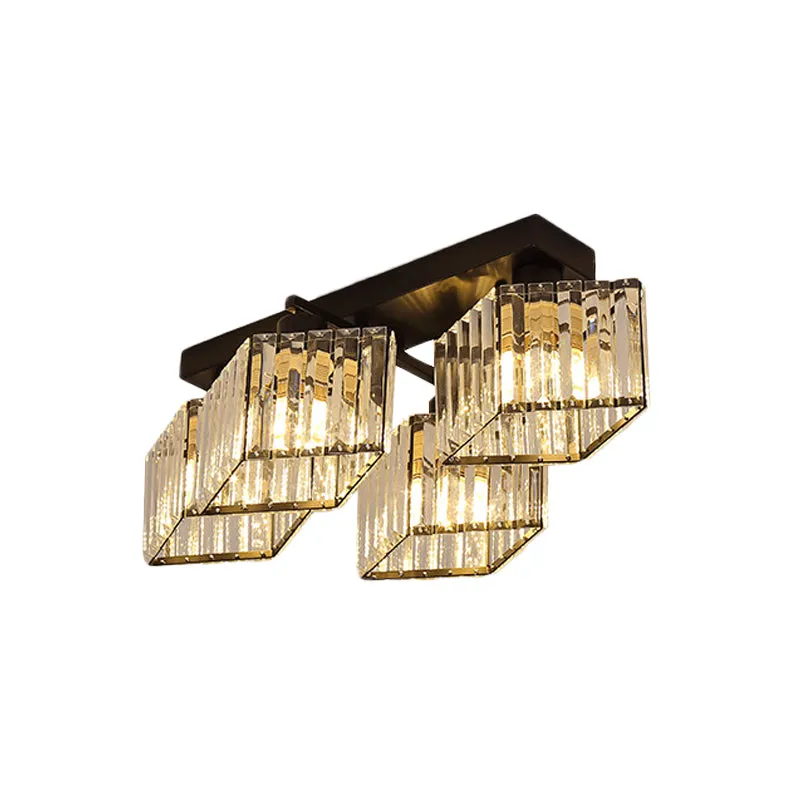 Lustre encastré noir à 4/5 ampoules, moderne, prisme en cristal, parallélogramme, éclairage semi-monté Clearhalo