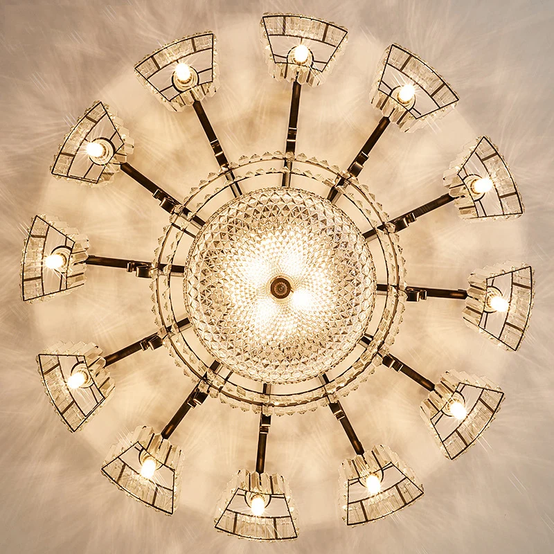 Lustre encastré radial en cristal transparent, luminaire semi-encastré traditionnel pour salon, noir Clearhalo