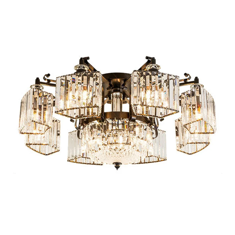 Lustre encastré radial en cristal transparent, luminaire semi-encastré traditionnel pour salon, noir Clearhalo