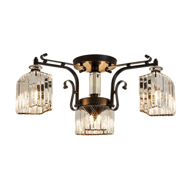 Lustre encastré radial en cristal transparent, luminaire semi-encastré traditionnel pour salon, noir Clearhalo