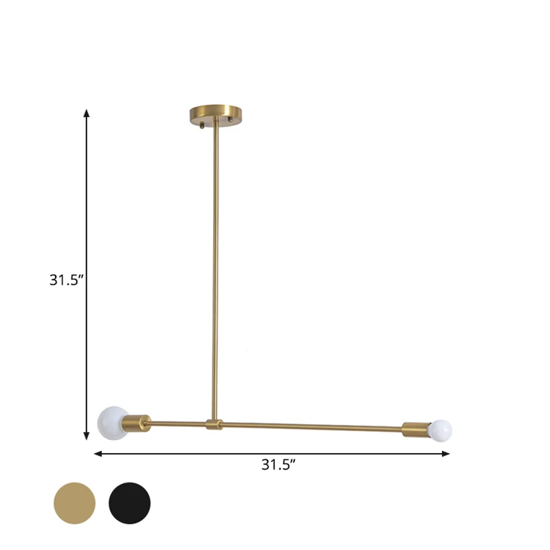 Lustre exposé de 31,5 "/39" de largeur en métal de style moderne, éclairage suspendu d'intérieur à 2 têtes en noir/or Clea...