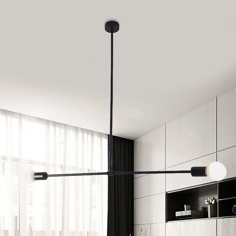 Lustre exposé de 31,5 "/39" de largeur en métal de style moderne, éclairage suspendu d'intérieur à 2 têtes en noir/or Clea...