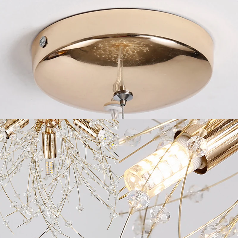 Lustre de feu d'artifice or/argent, éclairage moderniste de 16 "/ 19.5" de large, 8/9/12 lumières, lampe suspendue en cris...