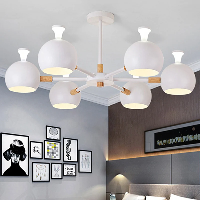 Lustre flocon de neige pour salle de soins infirmiers, avec abat-jour sphérique, pendentif de plafond à 6 têtes en bois Cl...