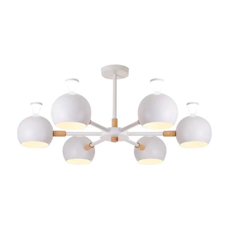 Lustre flocon de neige pour salle de soins infirmiers, avec abat-jour sphérique, pendentif de plafond à 6 têtes en bois Cl...