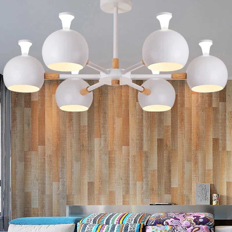 Lustre flocon de neige pour salle de soins infirmiers, avec abat-jour sphérique, pendentif de plafond à 6 têtes en bois Cl...