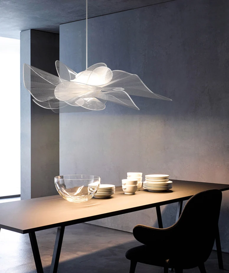 Lustre floral en forme de tulle, luminaire décoratif à suspension LED en plastique pour café, blanc Clearhalo